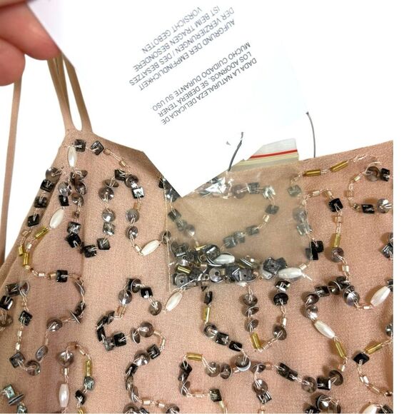 NWT ASOS Drape Back Pencil Dress Iridescent Sequins Beads Blush Midi Women's 10 - Picture 8 of 13